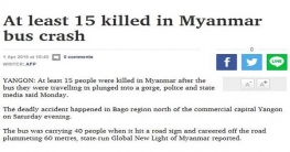 মিয়ানমারে নিয়ন্ত্রণ হারিয়ে বাস খাদে, নিহত ১৫